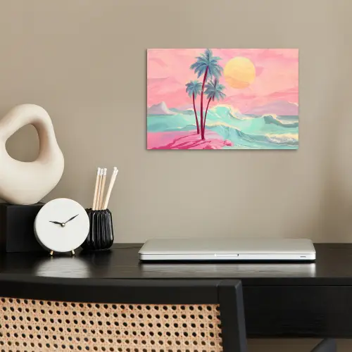 Palmbomen - Golven - Zee poster papier klein -sfeer1