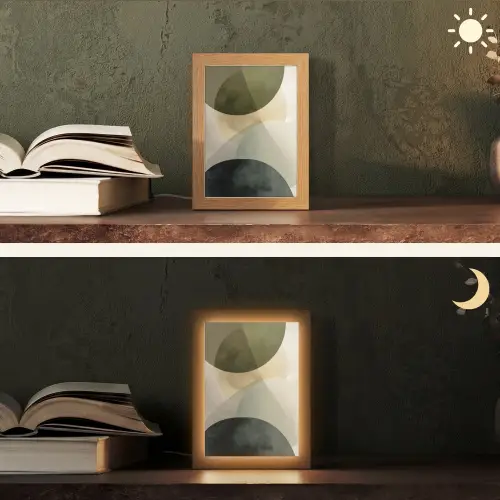 Vlakken - Abstract - Beige - Cirkels Light Box met kabel (Tafellamp) klein -sfeer3