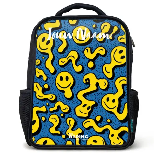 Smiley - Geel - Blauw Rugzak - Zwart middel -3d