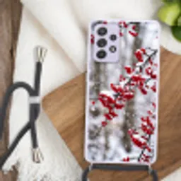 Bessen - Takken - Sneeuw - Winter - Kleurrijk Hoesje Samsung Galaxy A52 5G met koord klein -sfeer4