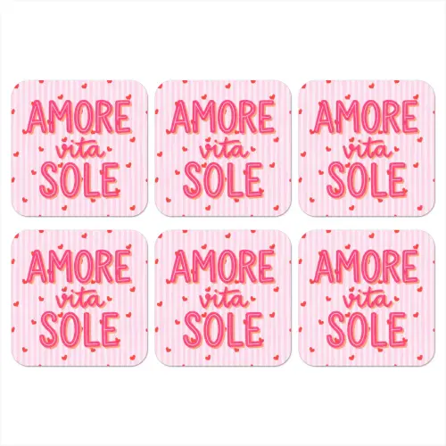 Amore vita sole - Roze - Hartjes onderzetter kurk middel -3d