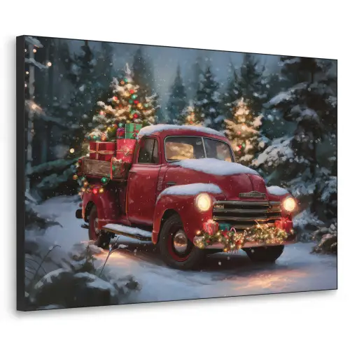 Kersttruck - Sneeuwbos - Rood Textielframe - compleet frame klein -3d