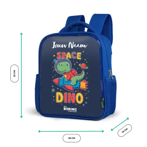 Dinosaurus - Groen - Raket - Sterrenhemel Kinderrugzak - Blauw middel -productfoto_formaten