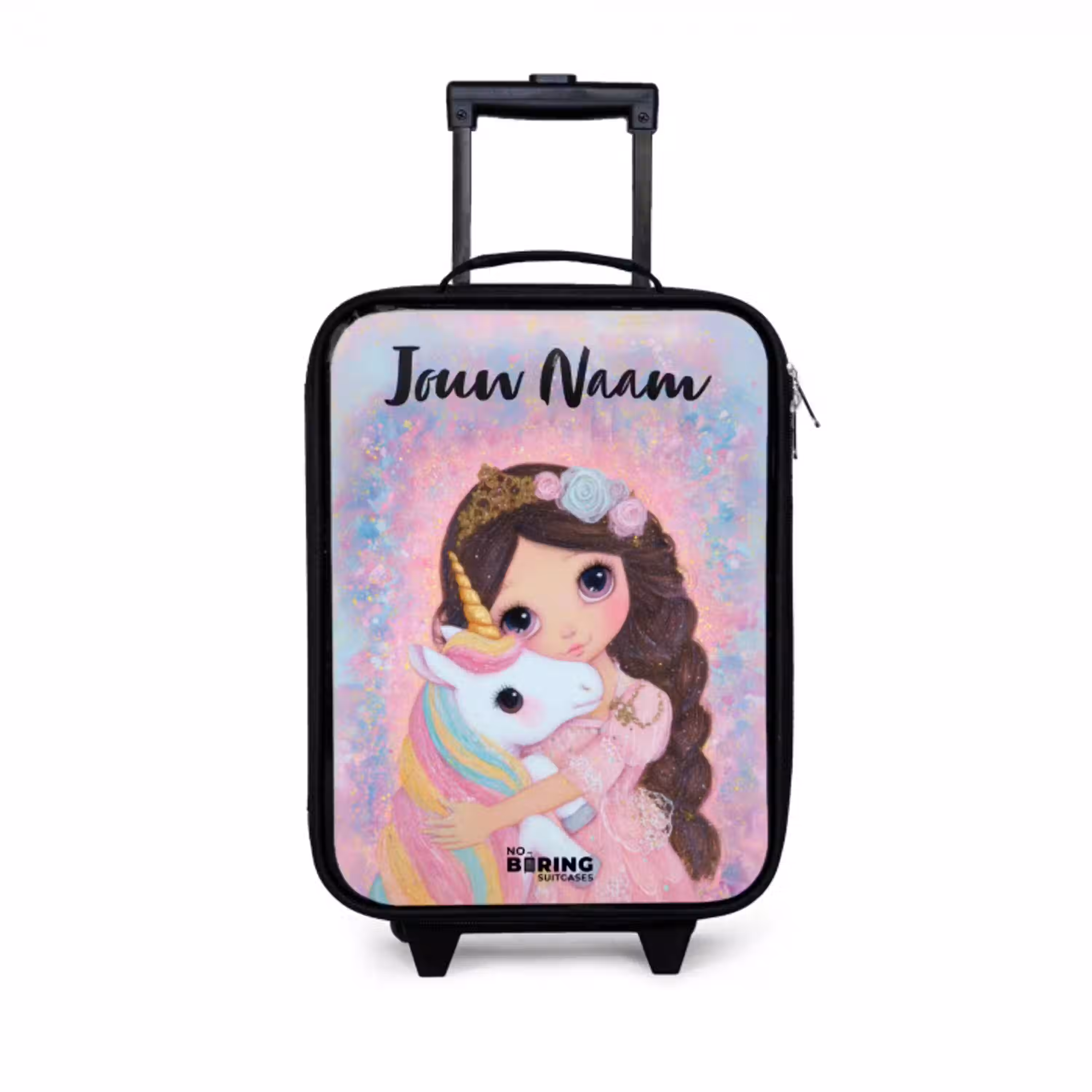 Meisje - Eenhoorn - Glitter Kinderkoffer - Zwart klein -3d