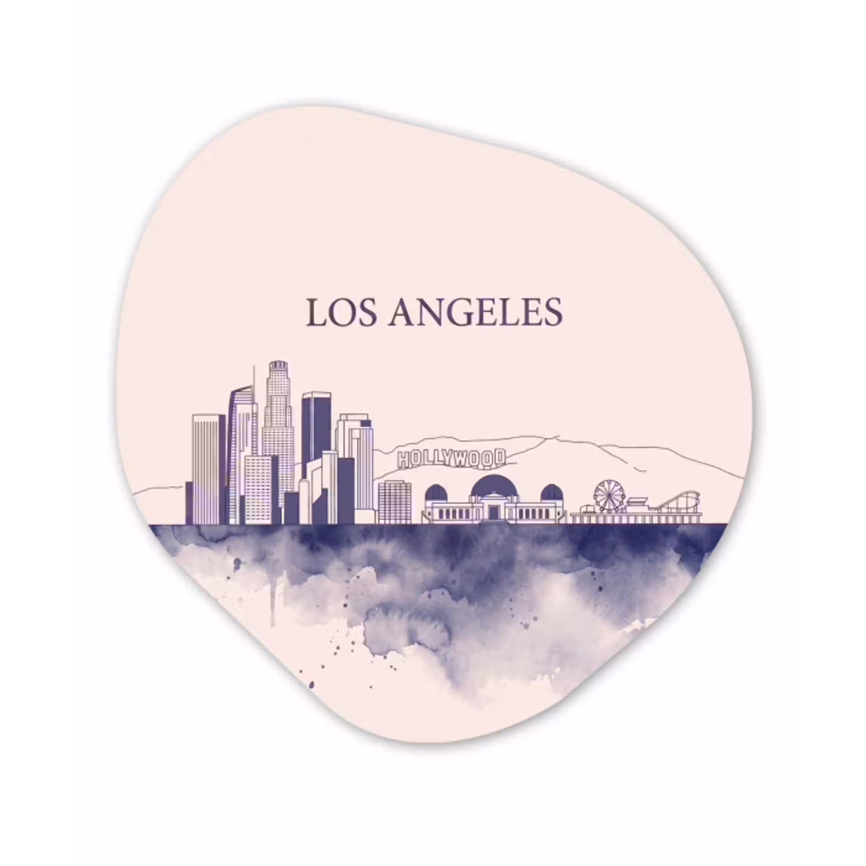 Los Angeles - Skyline - Architectuur - Aquarel - Blauw Wandcirkel Organisch Forex 3mm klein -3d