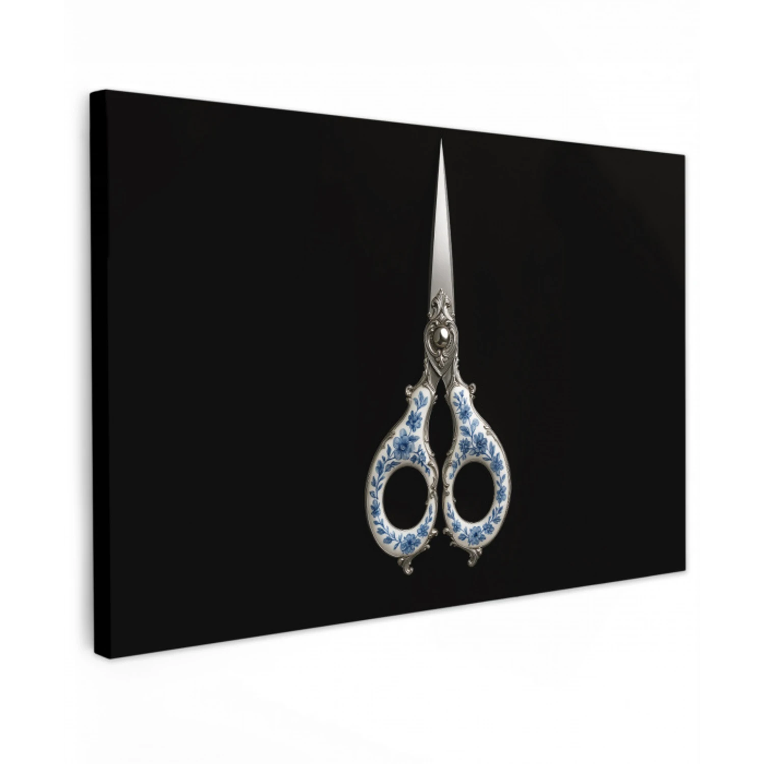 Schaar - Delfts blauw - Zwart Tuinposter op houten frame 2 cm dik klein -3d