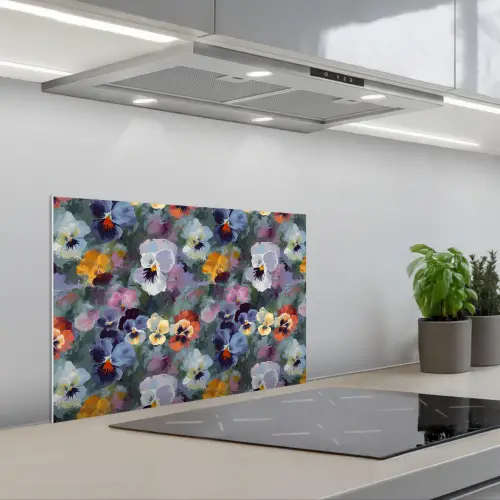 Pastel - Viooltjes - Groen - Patroon keuken achterwand spatscherm klein 900 -3d_schuin