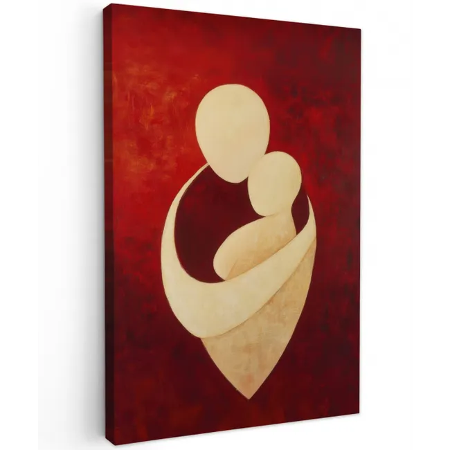 Abstract - Moeder - Kind - Rood Tuinposter op houten frame 2 cm dik middel -3d