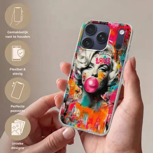 Vrouw - Kauwgom - Graffiti - Neonkleuren Telefoonhoesje iPhone 17 Pro klein -sfeer3_NL