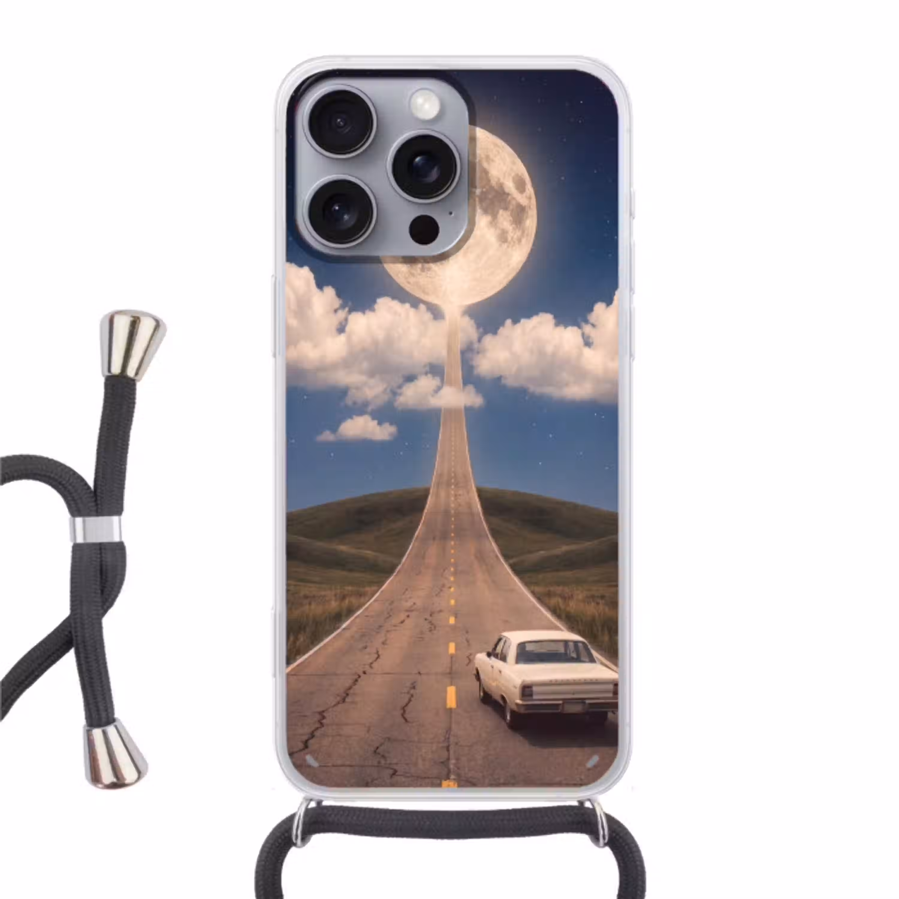 Weg - Maan - Nacht Hoesje iPhone 16 Pro Max met koord klein -3d