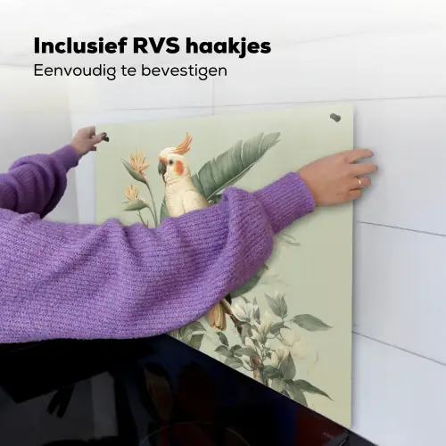 Gele kuifkaketoe - paradijsvogelbloemen - Groen Inductie beschemer met haakjes middel -ky-ophangen-nl