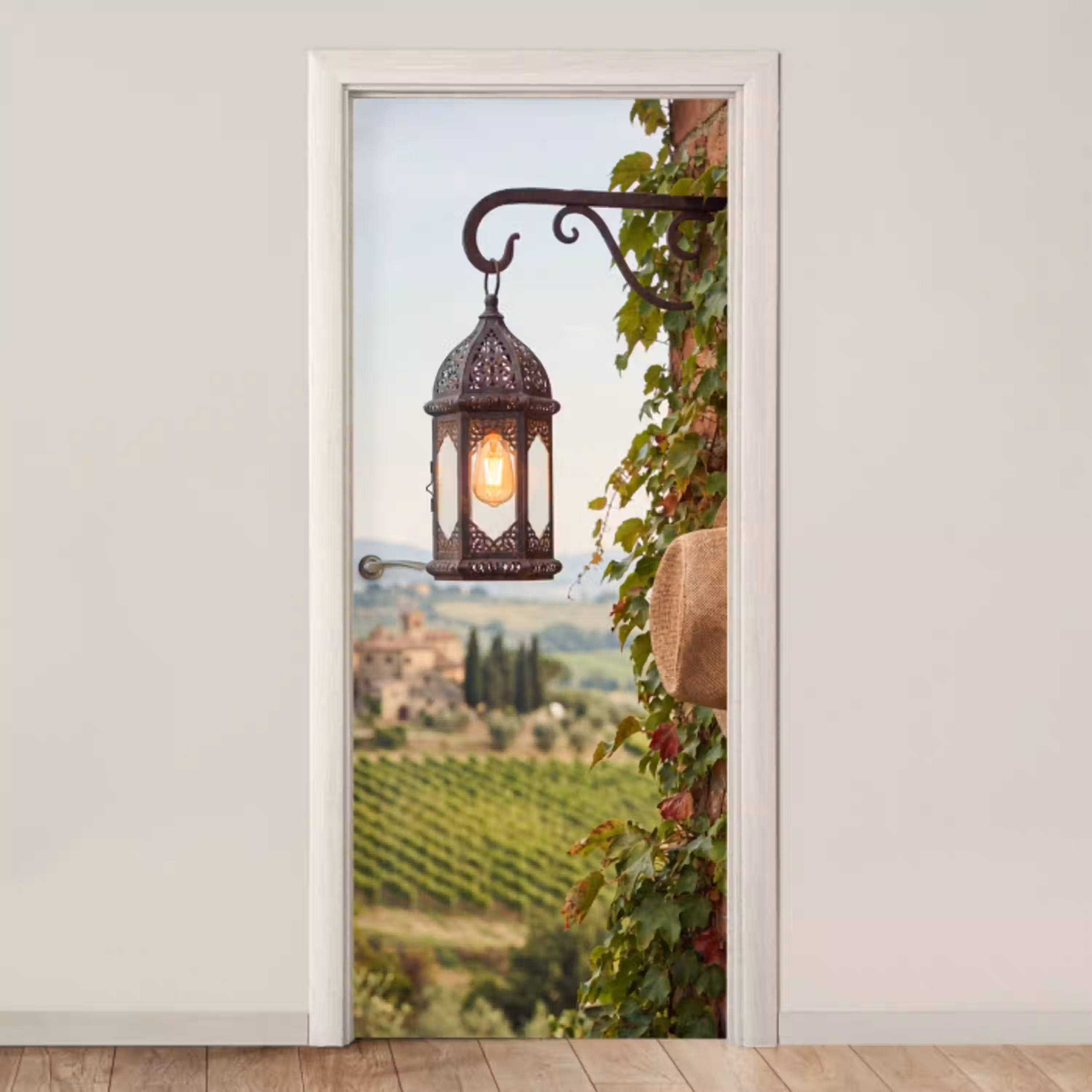 Lantaarn - Wijngaard - Landschap - Italiaans deurposter klein -3d_beige
