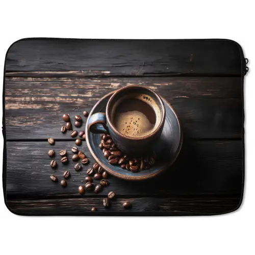 Kop - Koffie - Hout - Bonen laptophoes neopreen klein -zkaufland3dotto