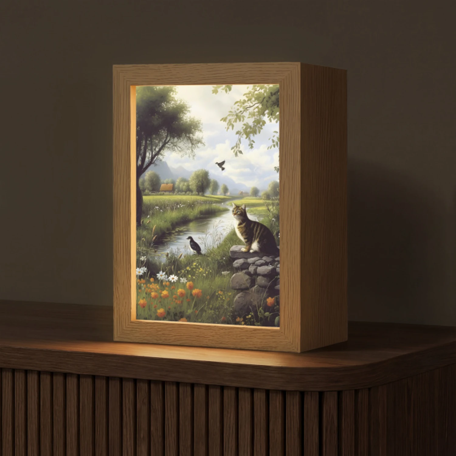 Kat - Beekje - Weide Light Box met kabel (Tafellamp) klein -z3d_website