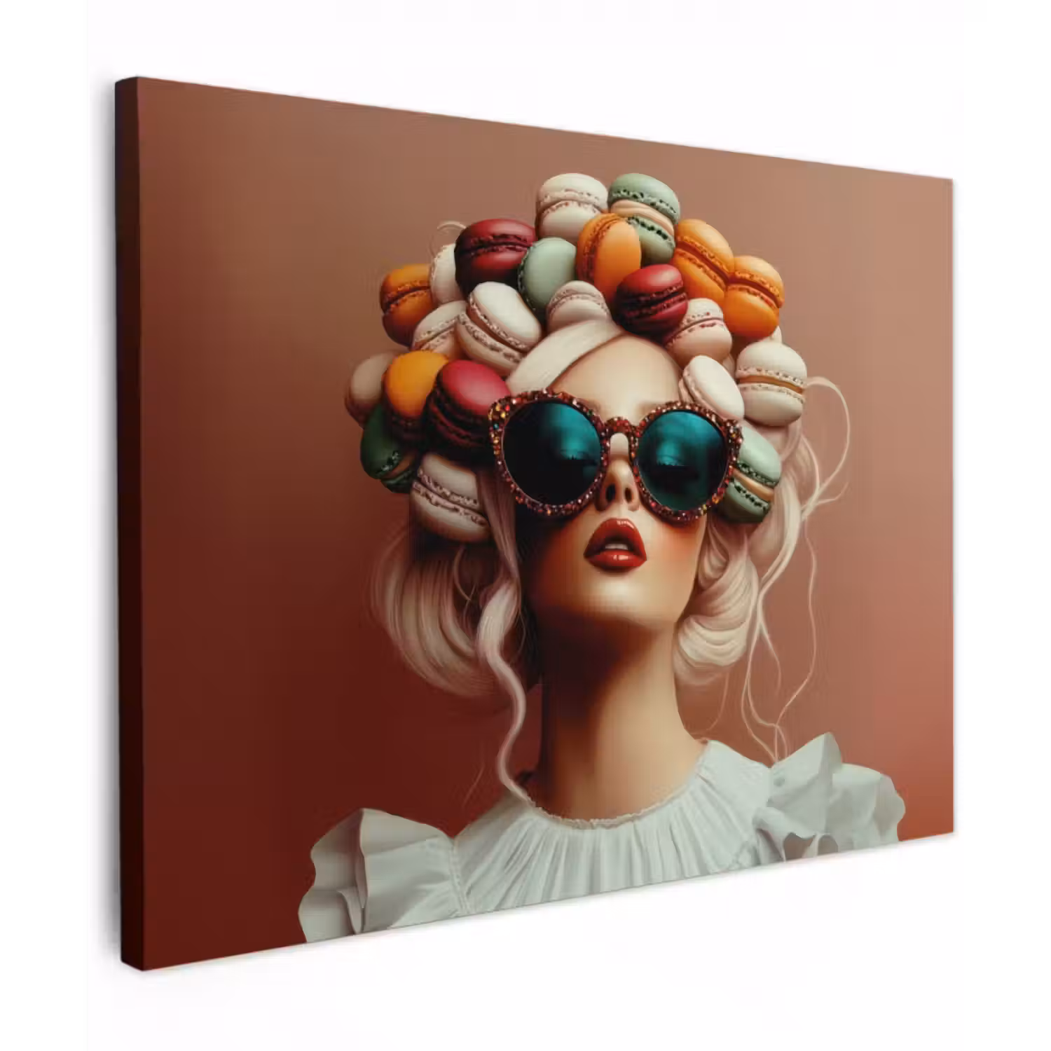Canvas schilderij - Vrouw - Macarons - Bril