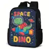 Dino - Raket - Kleurrijk Rugzak - Zwart middel -schuin