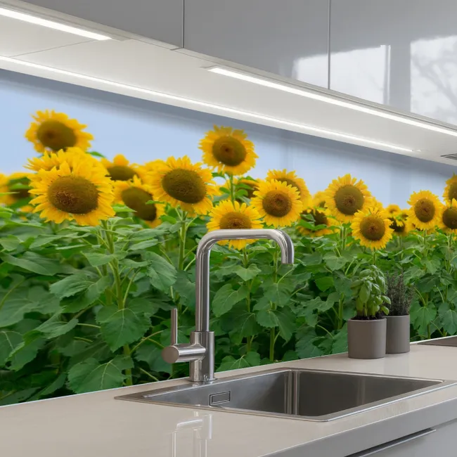 Zonnebloemen - Geel - Natuur keuken achterwand 2 middel -3d_schuin