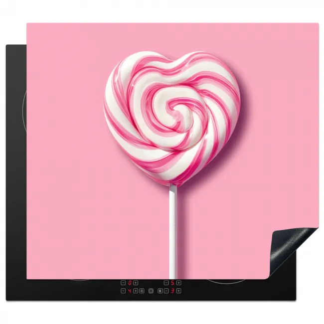 Snoep - Lolly - Hart- Roze Inductie beschermer vinyl 3mm middel -3d