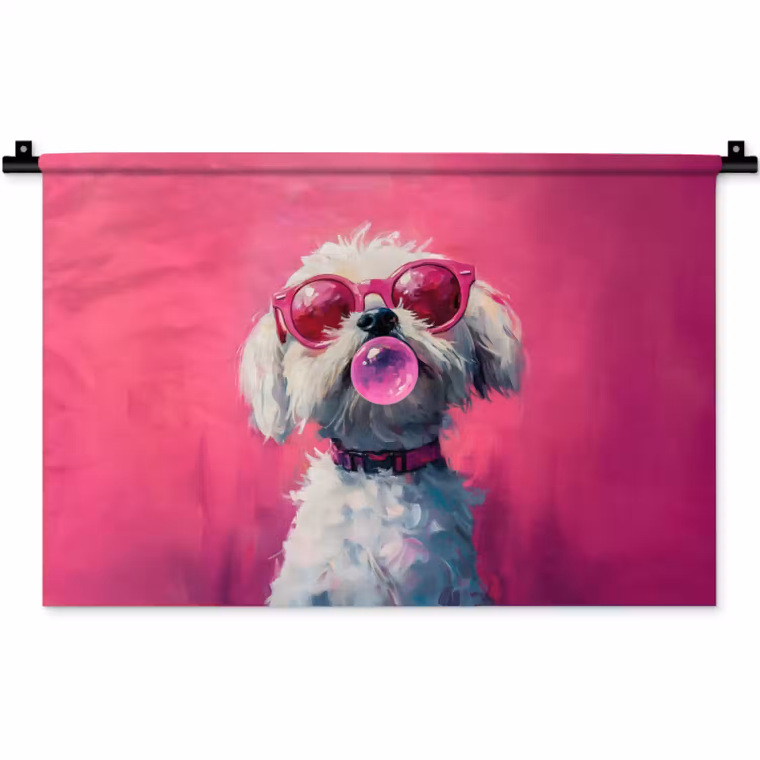 Wandkleed - Pink - Hond - Bubbel