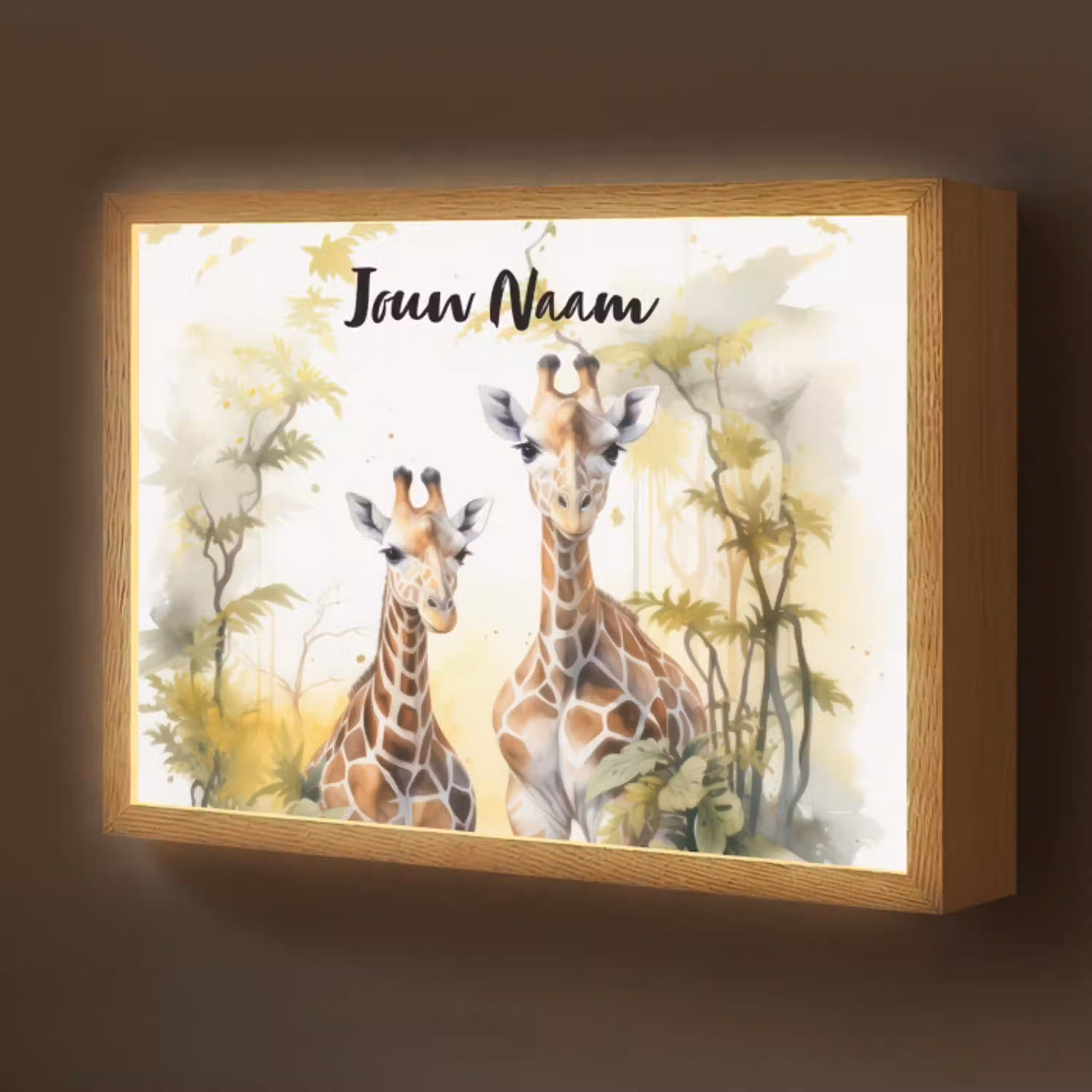 Giraffe - Wilde dieren - Natuur - Kinderen Light Box met batterij (Wandlamp kind) middel -z3d_website