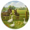 Ezels - Ganzen - Kleurrijk Wandcirkel kunststof plaat 5mm dik klein -3d