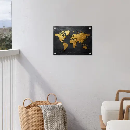 Wereldkaart - Goud - Steen tuinposter los doek klein -sfeer8