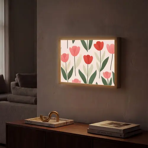 Tulpen - Modern - Roze Light Box met batterij (Wandlamp) middel -sfeer1