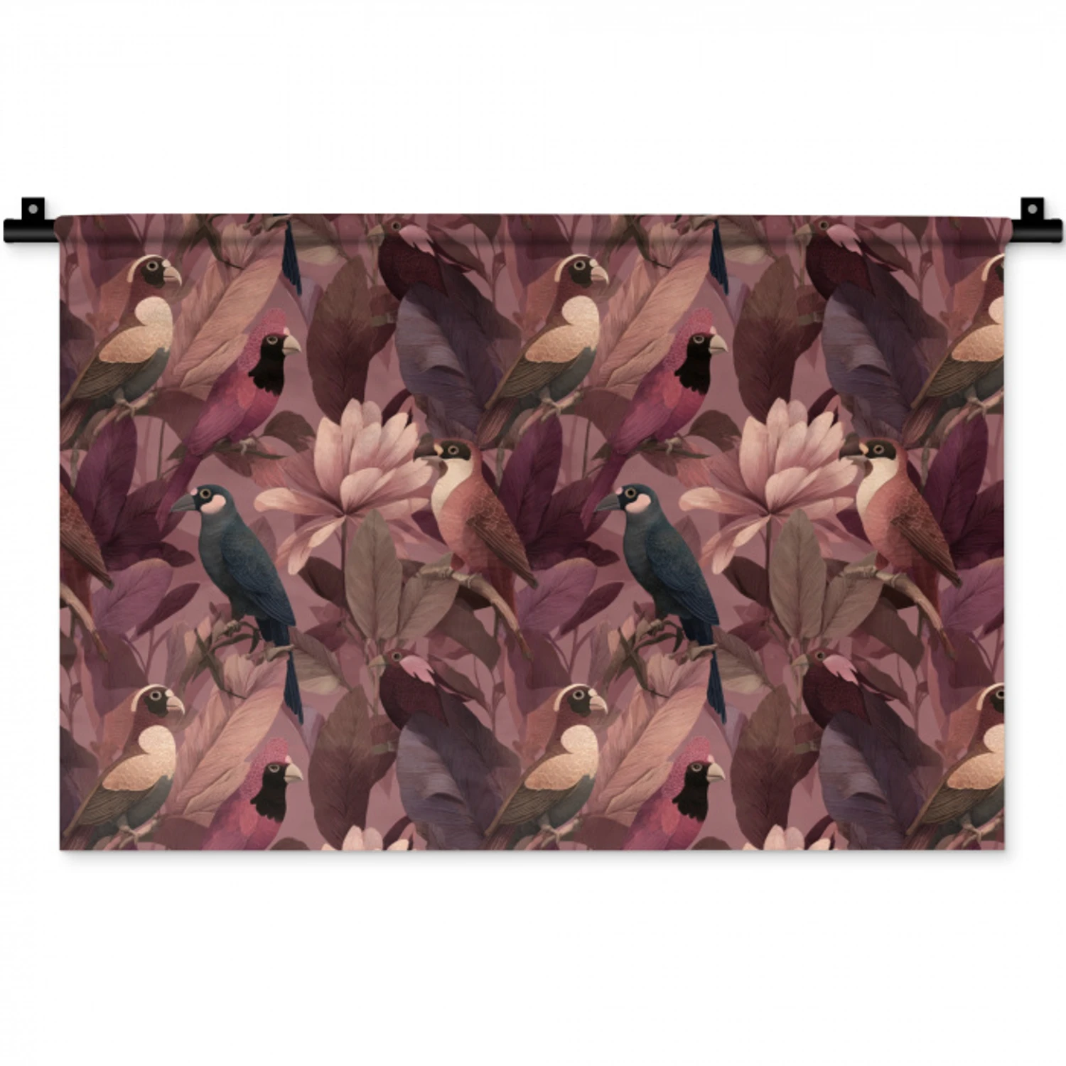 Vogels - Bladeren - Roze Wandkleed katoen klein 269 -zz3d
