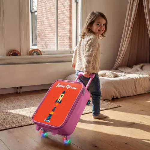 Raket - Sterren - Planeten Kinderkoffer - Roze klein -sfeer1