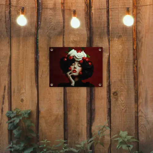 Vrouw - Kersen - Slagroom tuinposter los doek klein -sfeer1