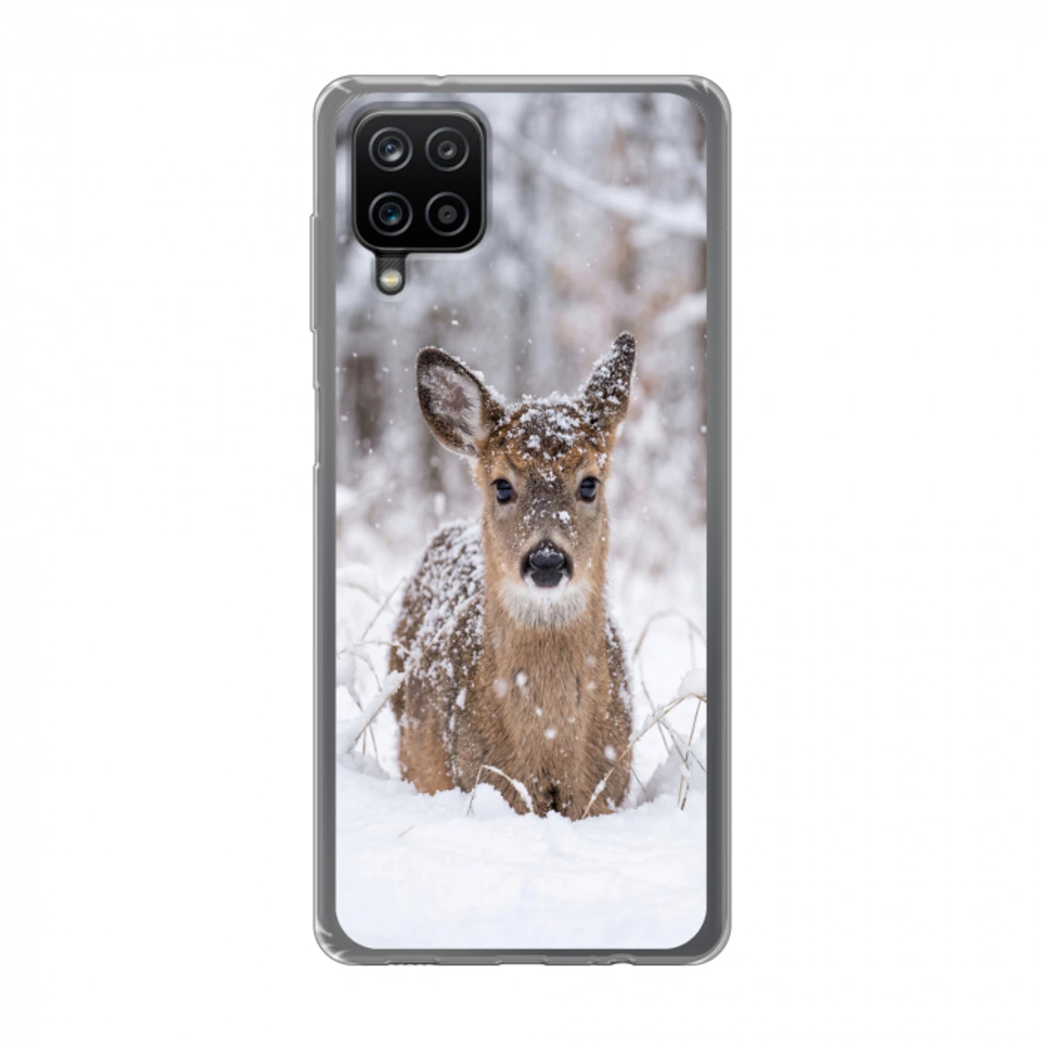 Hert - Sneeuw - Bos - Dieren - Vertederend Telefoonhoesje Samsung Galaxy A12 klein -3d