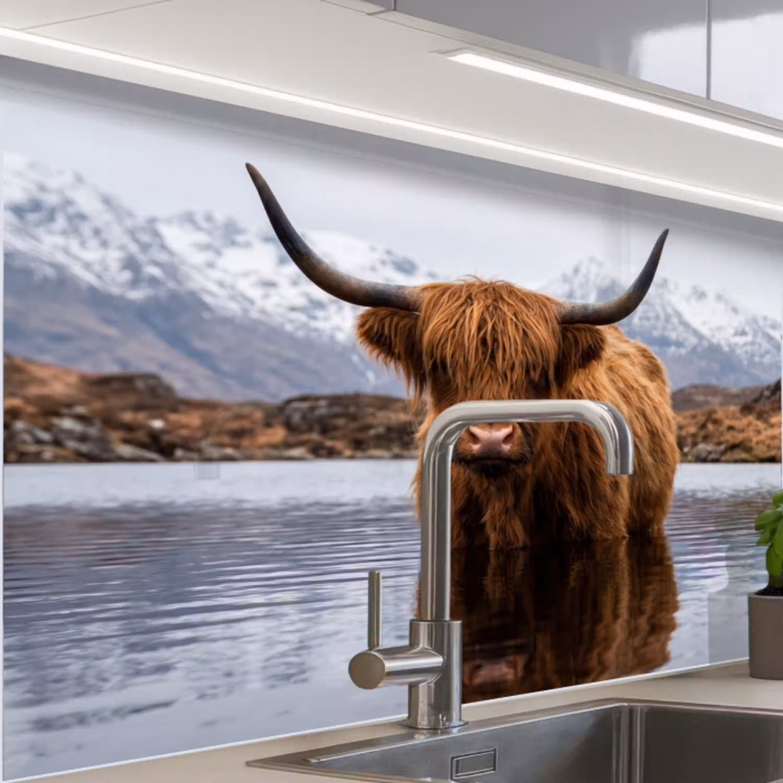 Schotse hooglander - Bruin - Water keuken achterwand 2 middel -zzzz3d_schuin