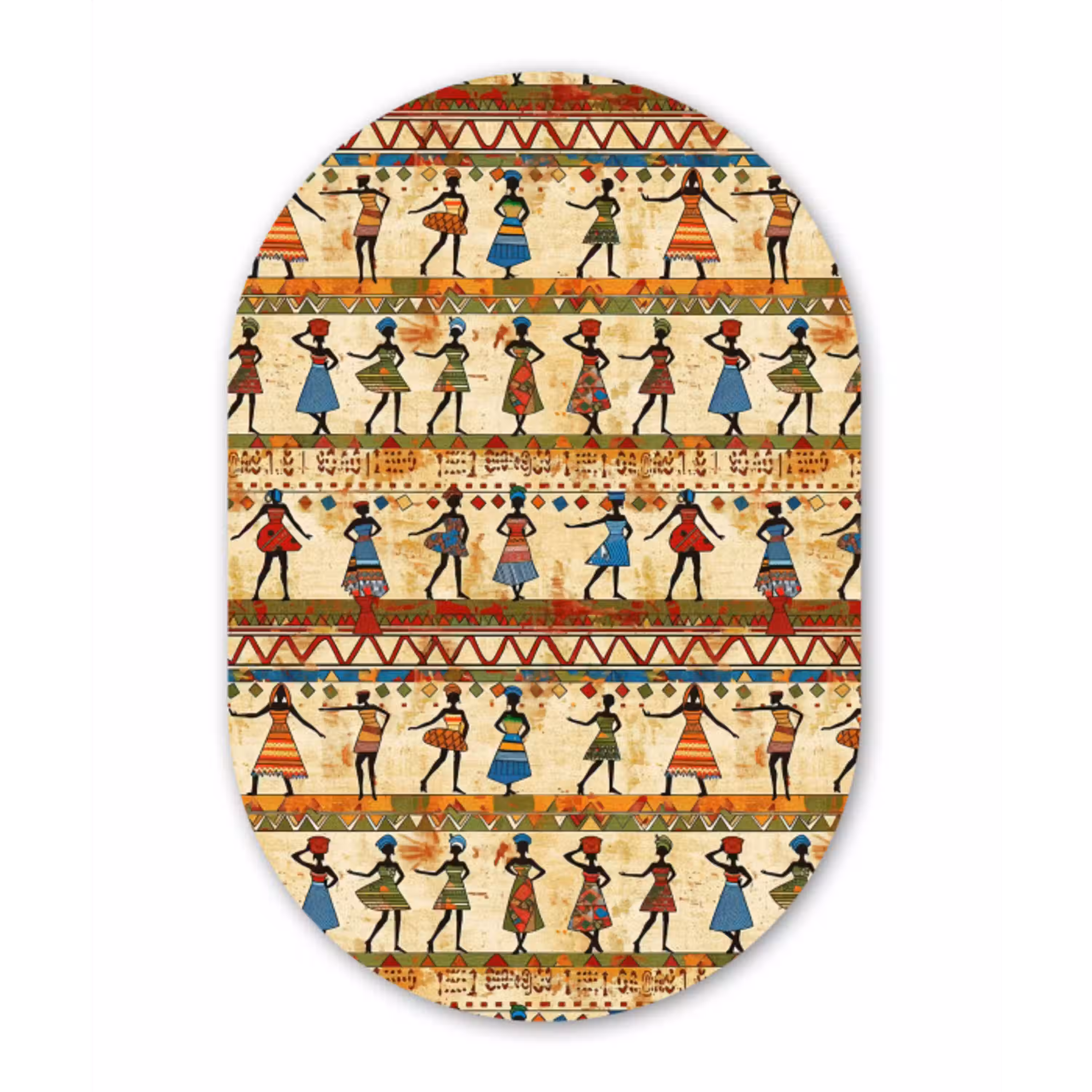 Kleurrijk - Afrikaans - Etnisch - Dansende Vrouwen - Patroon Wandcirkel Ovaal Glas middel 847 -3d