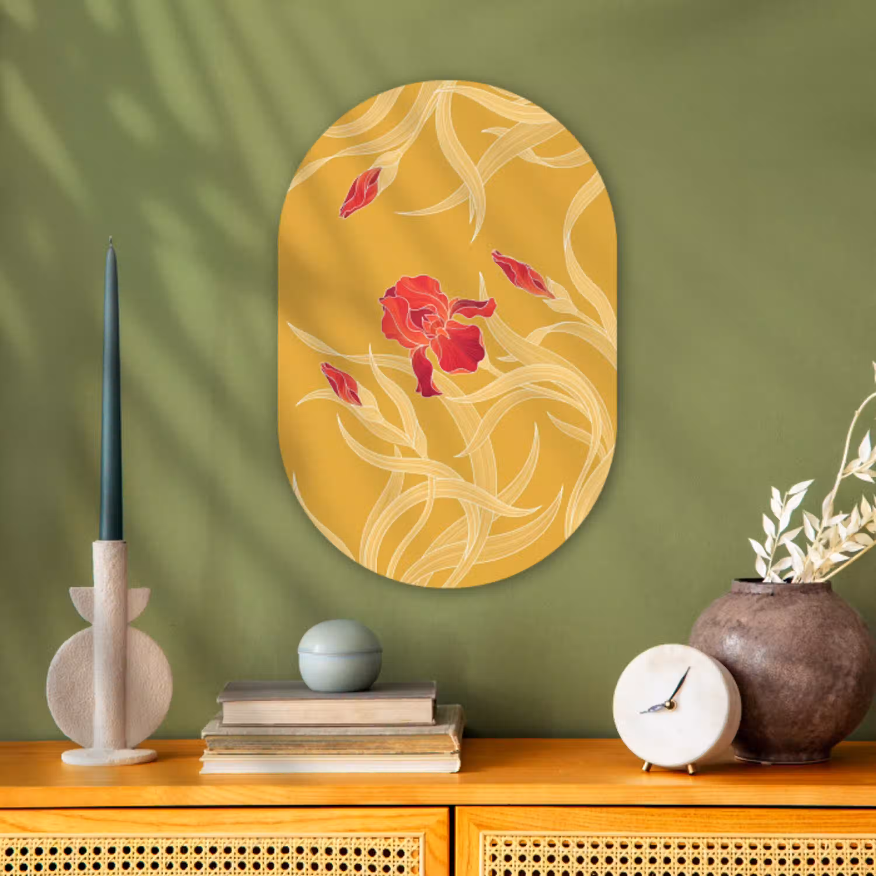 Bloemen - Illustratie - Rood Wandcirkel Ovaal Forex klein -sfeer2