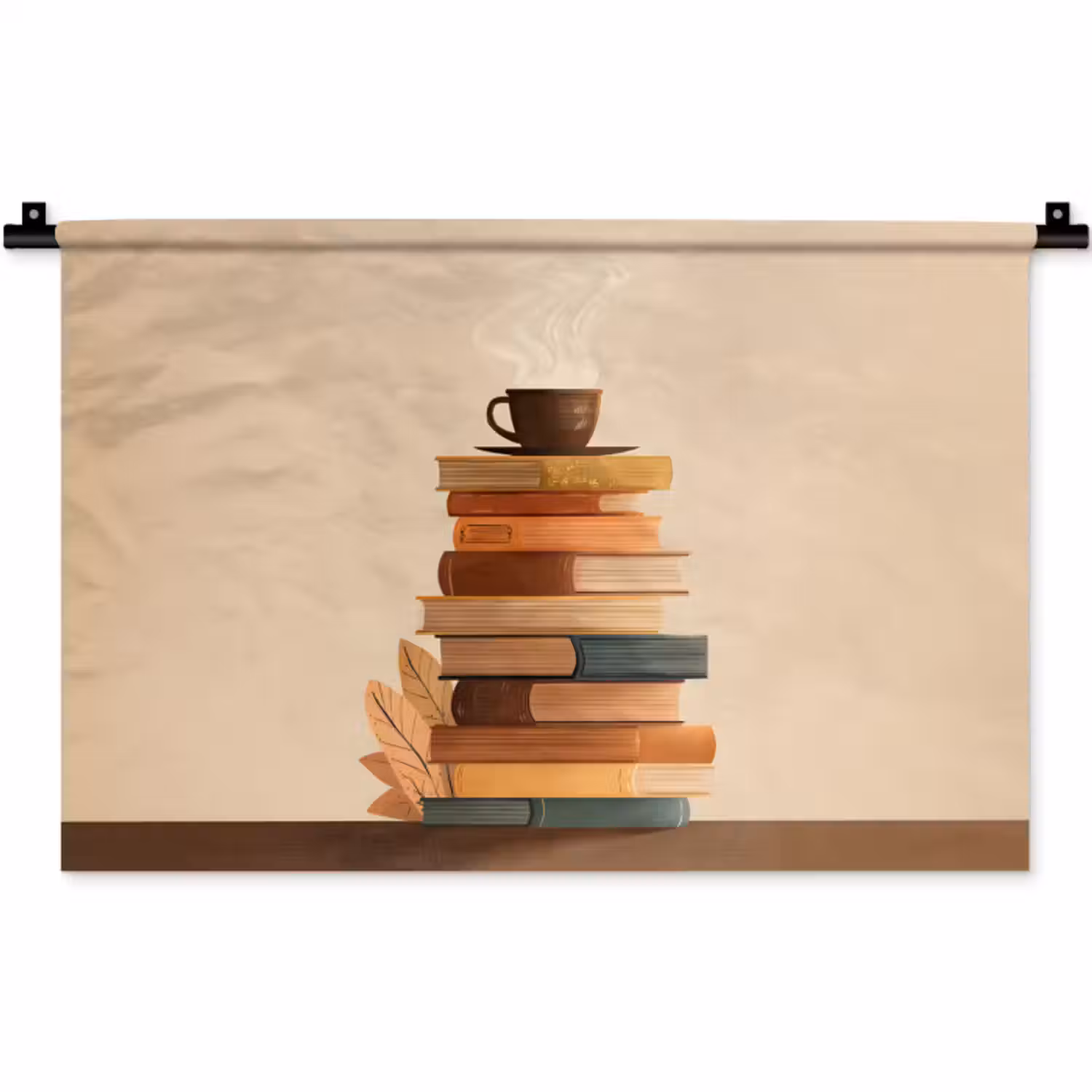 Wandkleed - Boeken - Toren - Koffie - Beige