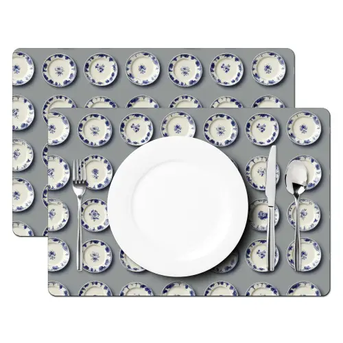 Borden - Bloemen - Blauw - Wit Placemat vinyl groot 368 -zzsfeer2_Kitchenyeah-website