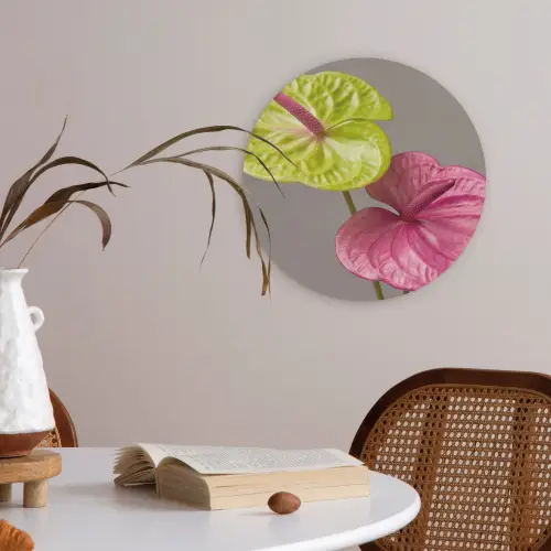 Planten - Anthurium - Groen - Roze Akoestische PET Vilt - Rond klein -sfeer3