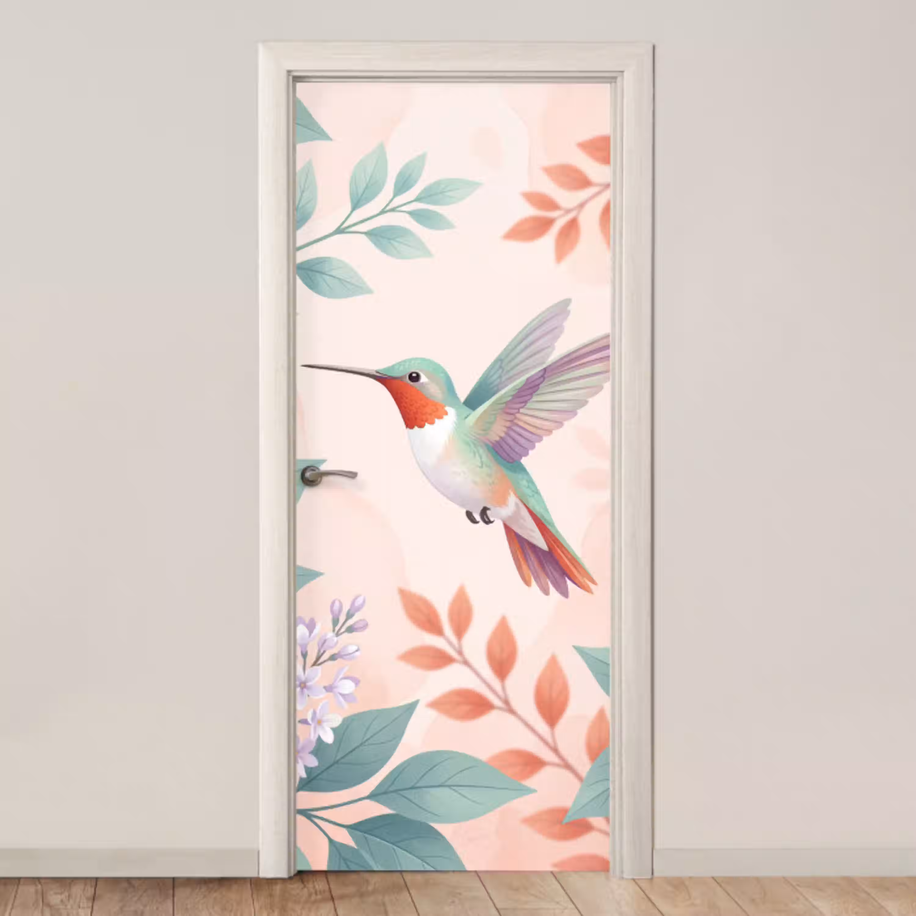 Kolibrie - Vliegen - Natuur - Illustratie - Kleurrijk deurposter klein -3d_beige