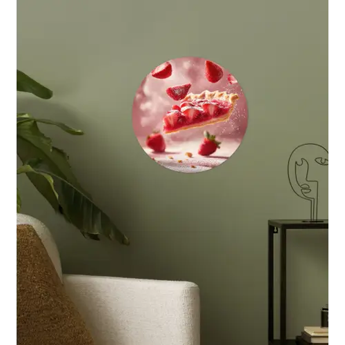 Aardbei - Taart- Eten - Roze Wandcirkel behangsticker klein -sfeer2