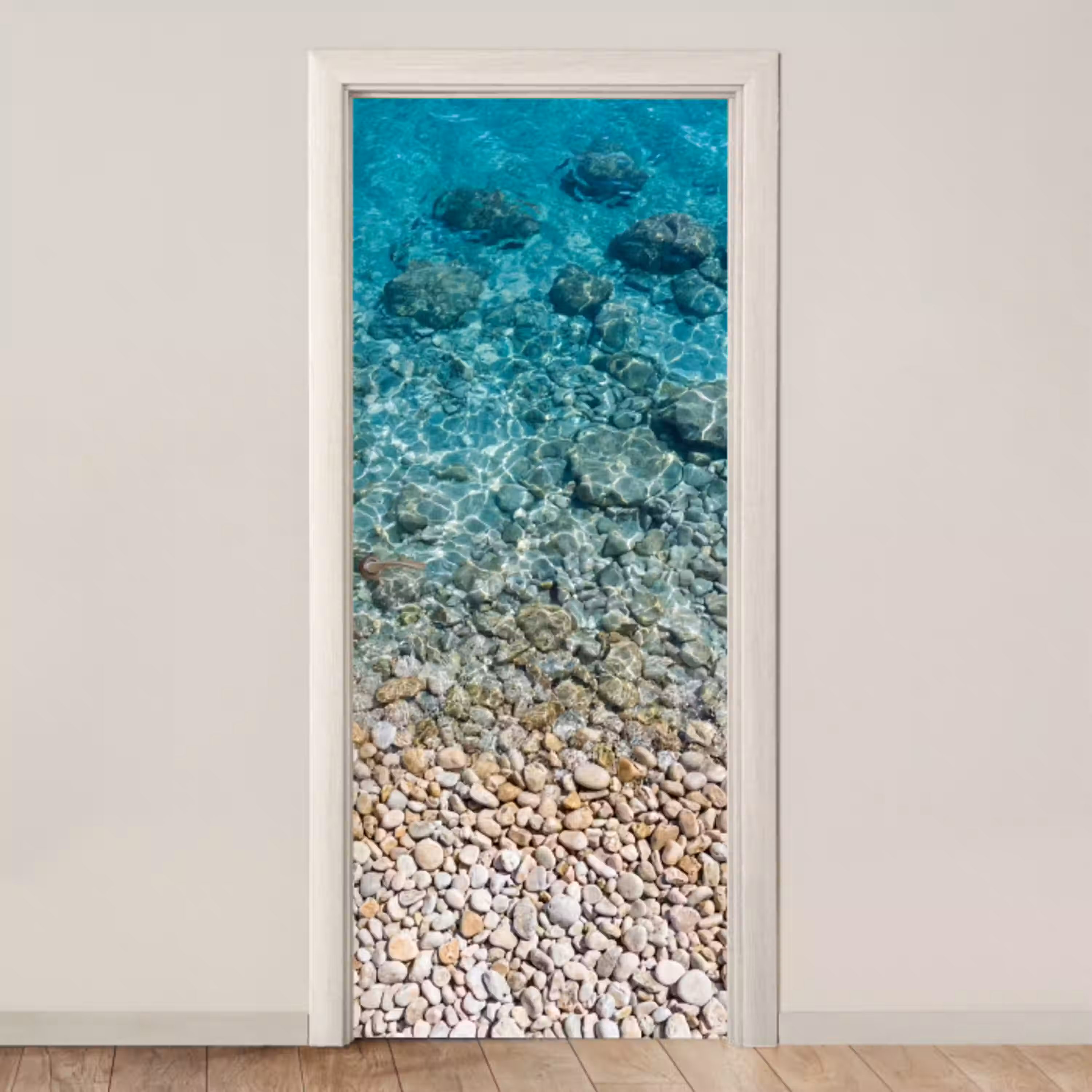 Water - Kiezels - Natuur - Levendig - Turkoois deurposter klein -3d_beige