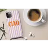 Ciao - Quote - Pastel - Strepen Hoesje iPhone 12 Pro met koord klein -oordop