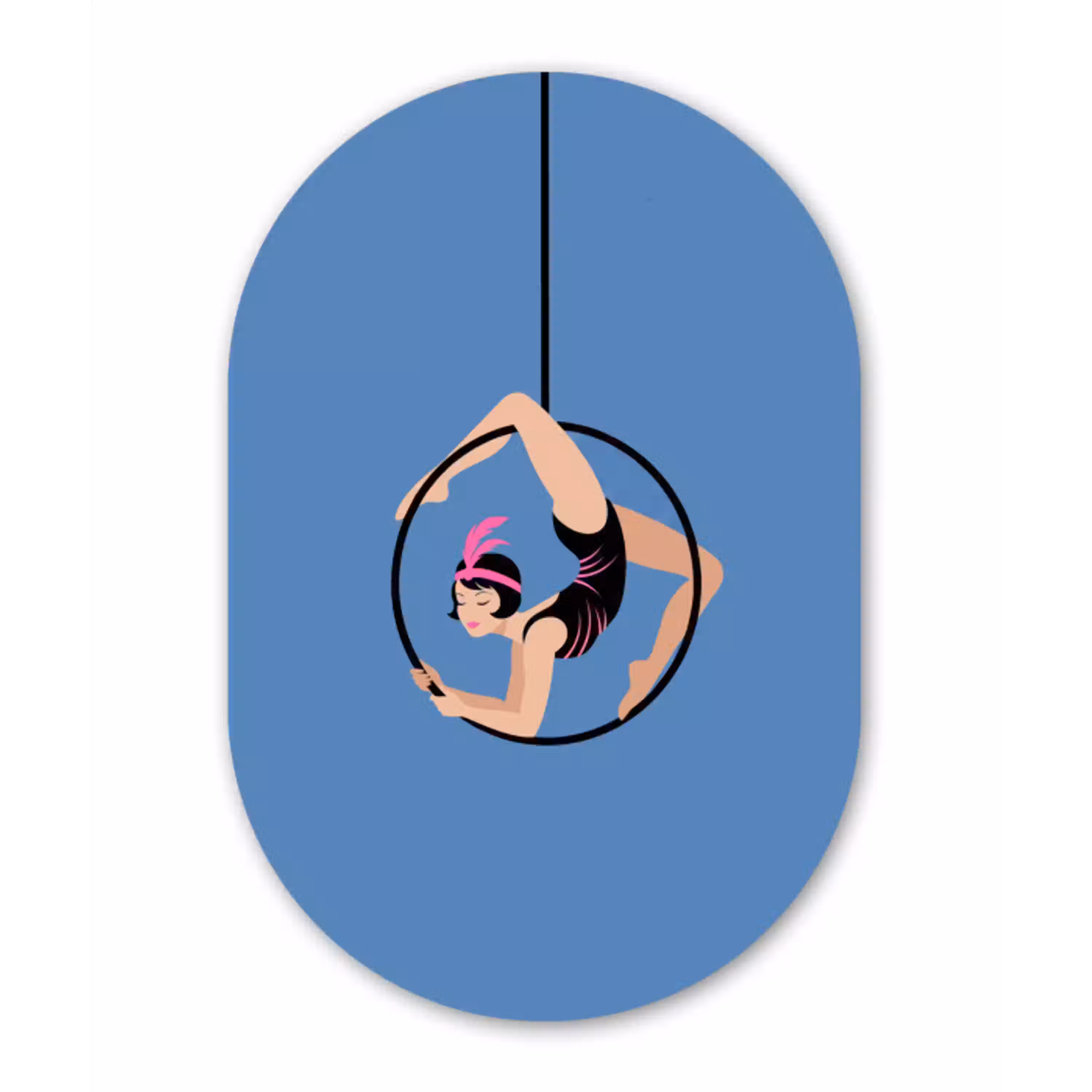 Vrouw - Aerial hoop - Art deco - Illustratie - Blauw Wandcirkel Ovaal Aluminium middel -3d