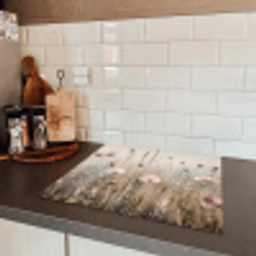 Bloemen - Roze - Modern - Beige Inductie beschermer vinyl 3mm middel -sfeer3