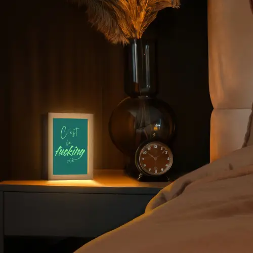 c'est la fucking vie - Groen - Handgeschreven Light Box met kabel (Tafellamp) klein -sfeer1
