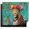 Luipaard - Bloemen - Kroon Inductie beschermer vinyl 3mm middel -3d