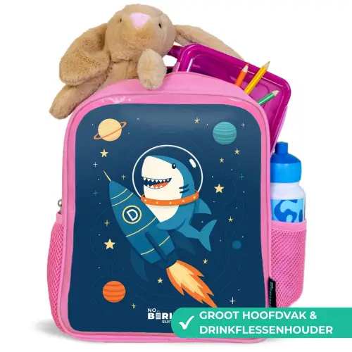 Dier - Ruimte - Planeet - Raket Kinderrugzak - Roze middel -inhoud_NL