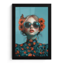 Vrouw - Blauw - Vlinder - Bloemen - Aesthetic fotolijst zwart zonder passe partout klein -3d