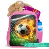 Vuurvoetbal in doelnet vastgelegd Kinderrugzak - Roze middel -inhoud_NL