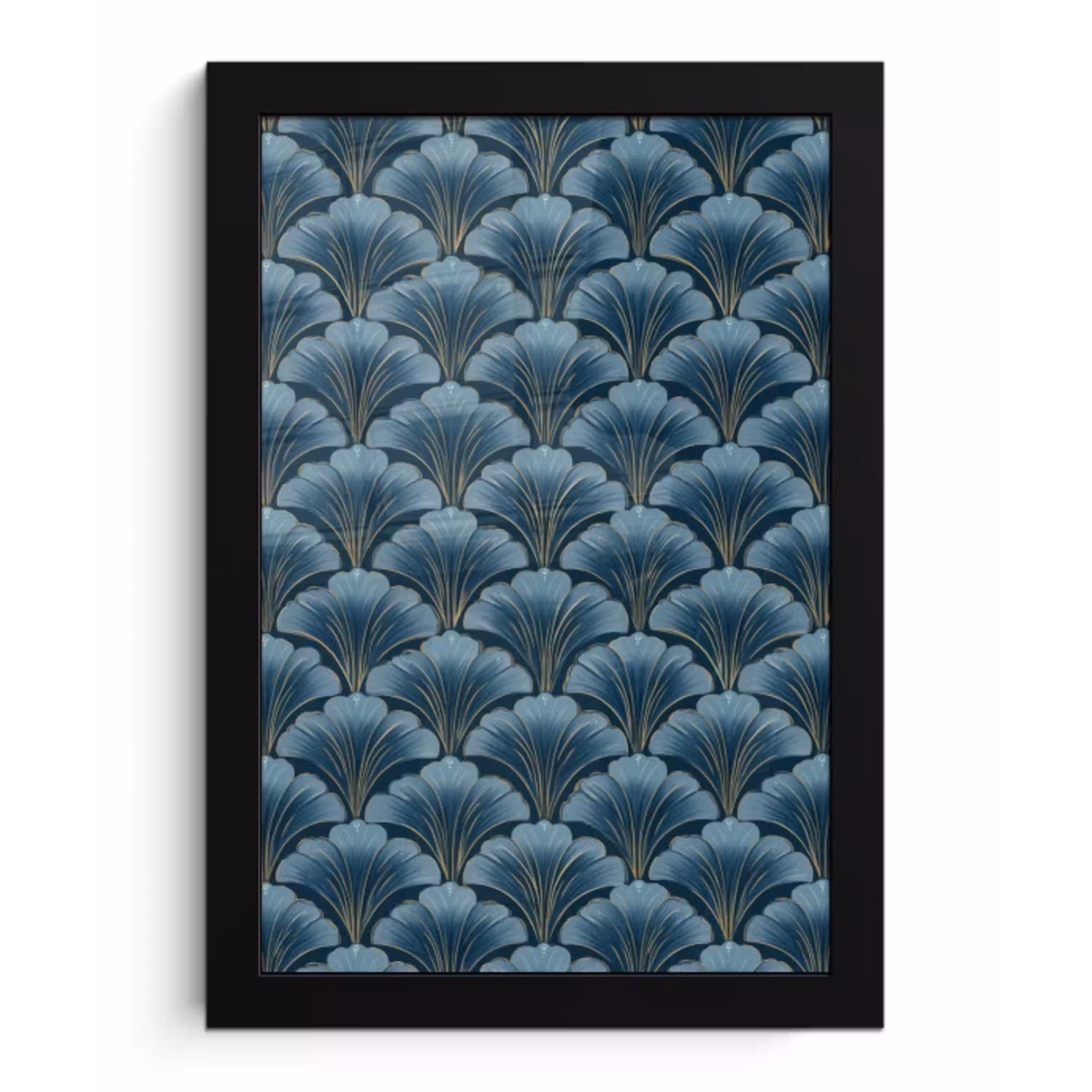 Patroon - Ginkgoblad - Blauw fotolijst zwart zonder passe partout klein 224 -3d