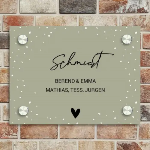 Olijfgroen met stippen - Sierlijk Naambord Rechthoek middel -sfeer3